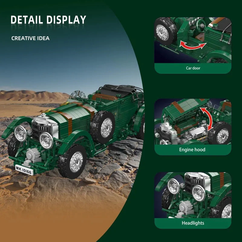 1147PCS Mould King 10166 Green Retro Vintage Car Building Blocks Classic Blower Model Detailed Assembly Brick Toy Adult Gift Set