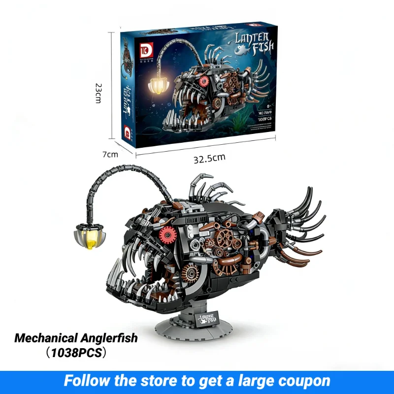Creative Assembly Bricks Robotic Anglerfish MOC Set 1038Pcs Construction Toy STEM Model Gift For Adults And Kids