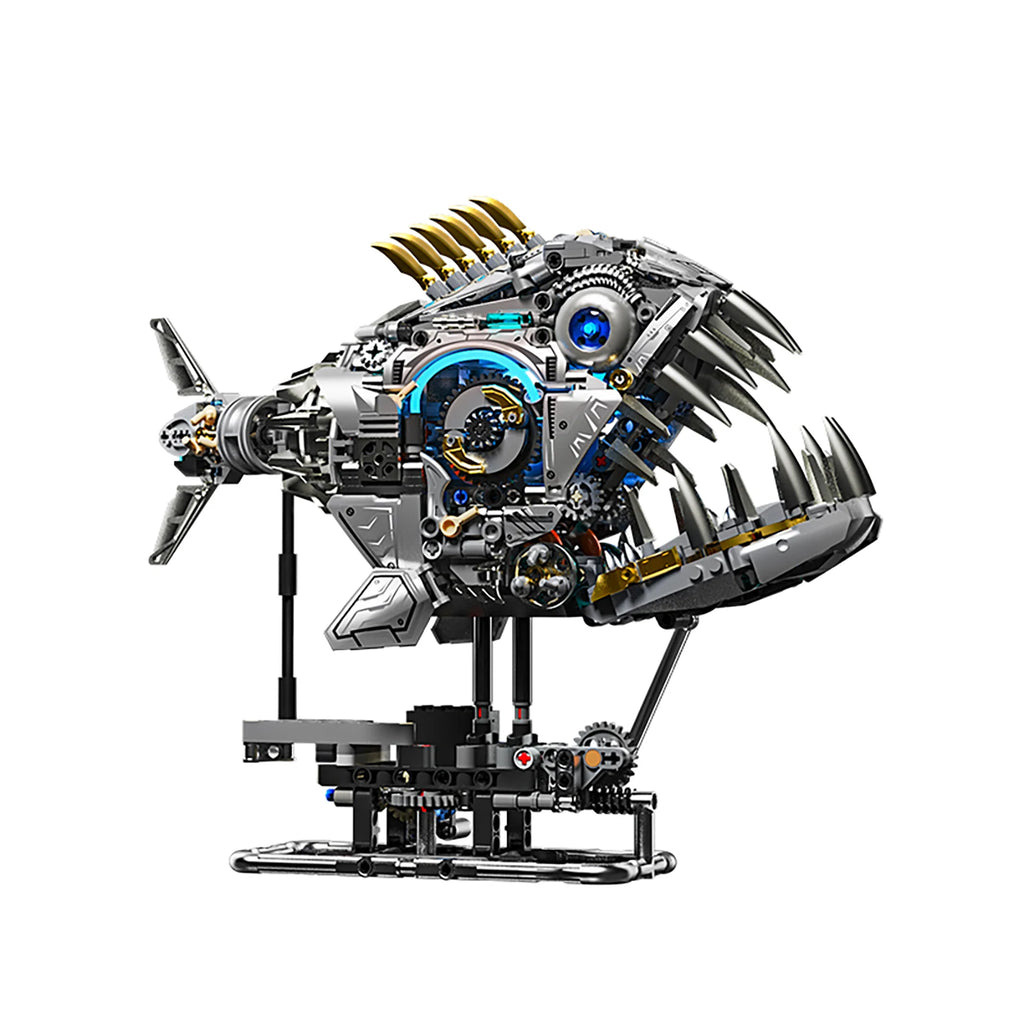 1085PCS Mechanical Piranha with Light Building Blocks Model Set Creative Assembly Bricks Simulation Sea Animal Fish Kid Toy Gift