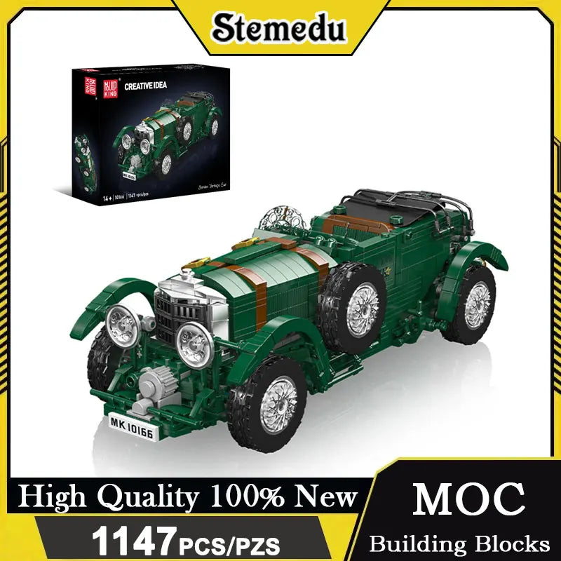 1147PCS Mould King 10166 Green Retro Vintage Car Building Blocks Classic Blower Model Detailed Assembly Brick Toy Adult Gift Set